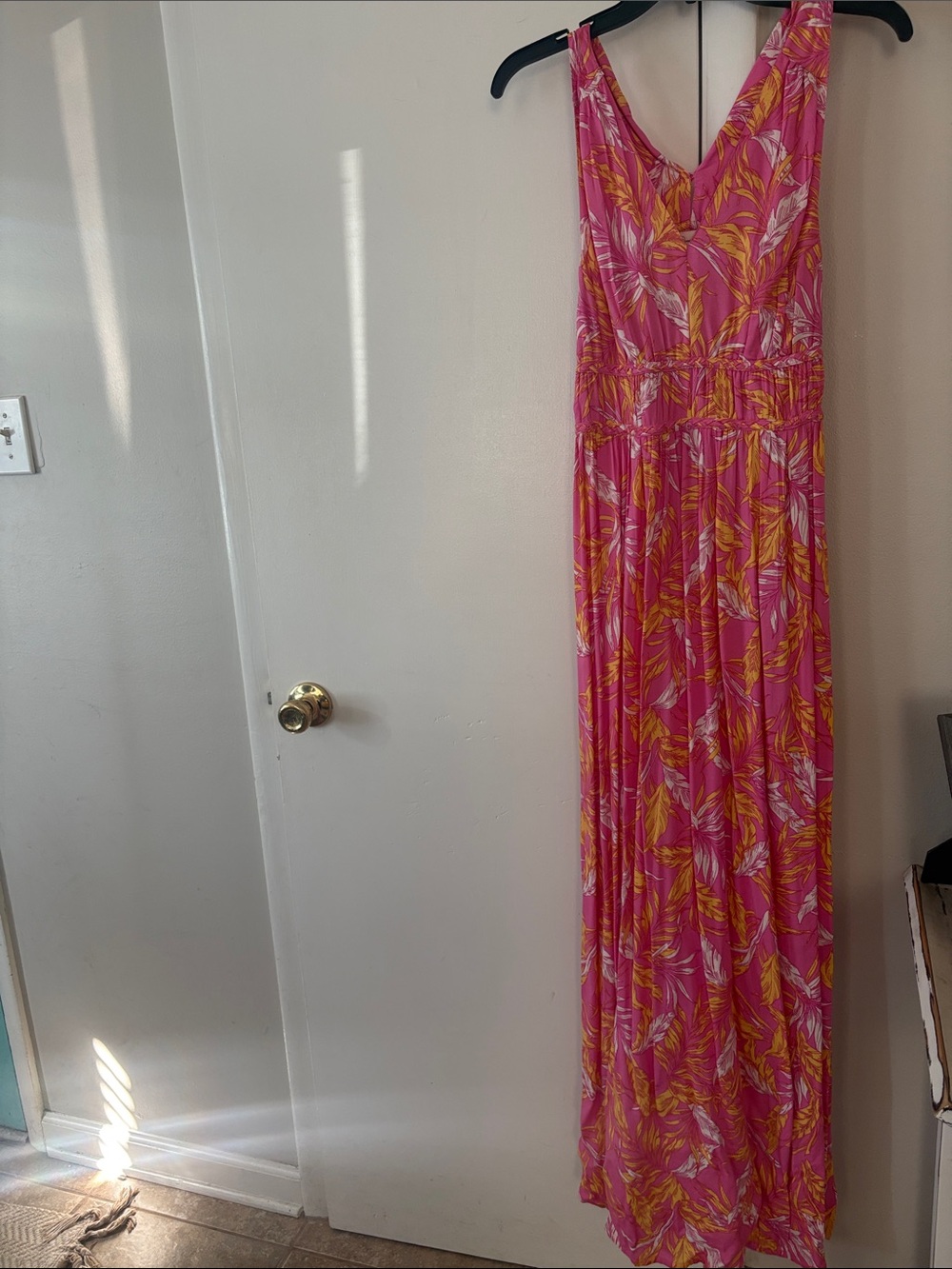 Pink & Yellow Jessica Simpson Leaf Print Maxi Dress